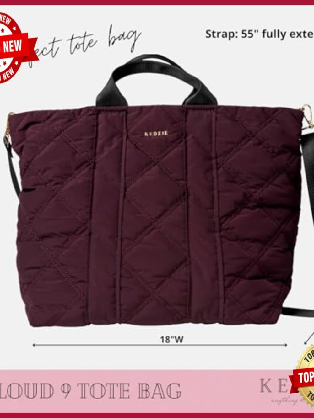 Quilted Puffer Tote Bag with Interchangeable Crossbody Strap - Picture 3 of 7